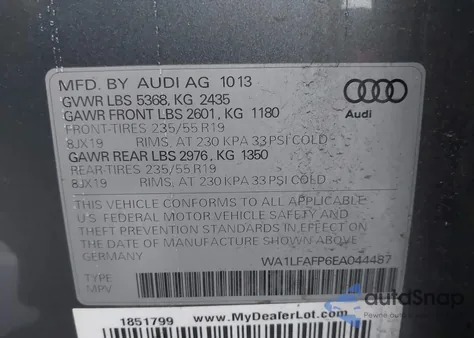 2014 Audi Q5 2.0T Premium z USA, uszkodzony, nr VIN WA1LFAFP6EA044487